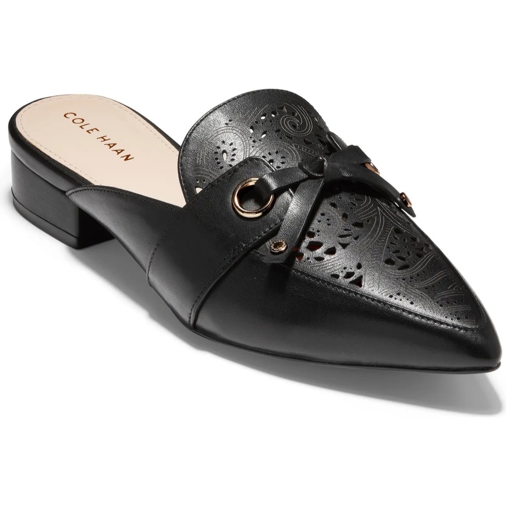 Cole Haan Emily Black Leather Mule Flat Sandal Women’s Pointed Toe Shoes 6.5 - Picture 9 of 16